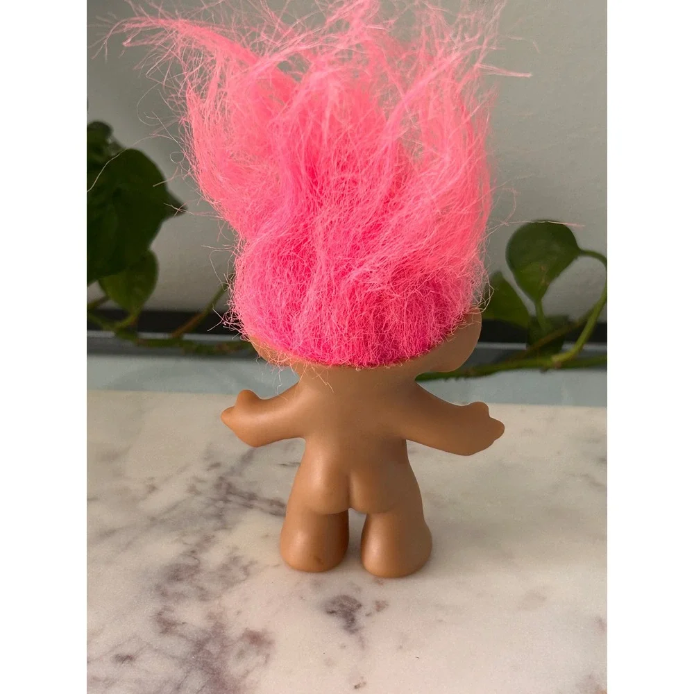 Vintage Ace Novelty Pink Hair Troll Doll Pink Star Gem Belly Jewel 3 Inch 90s